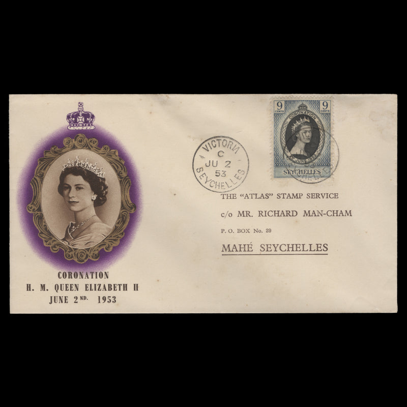 Seychelles 1953 (FDC) 9c Coronation, VICTORIA