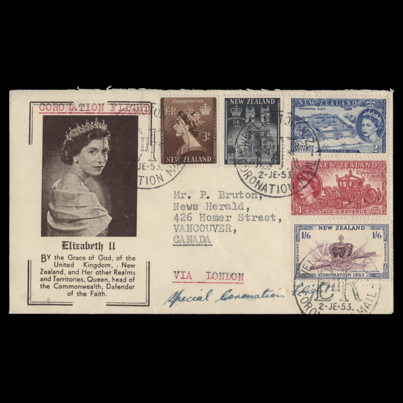 New Zealand 1953 Coronation day flight cover, WELLINGTON