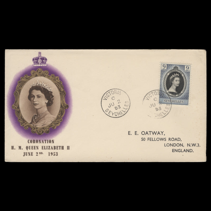 Seychelles 1953 (FDC) 9c Coronation, VICTORIA