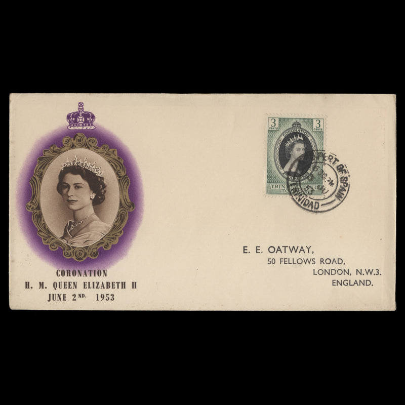 Trinidad & Tobago 1953 (FDC) 3c Coronation, PORT OF SPAIN