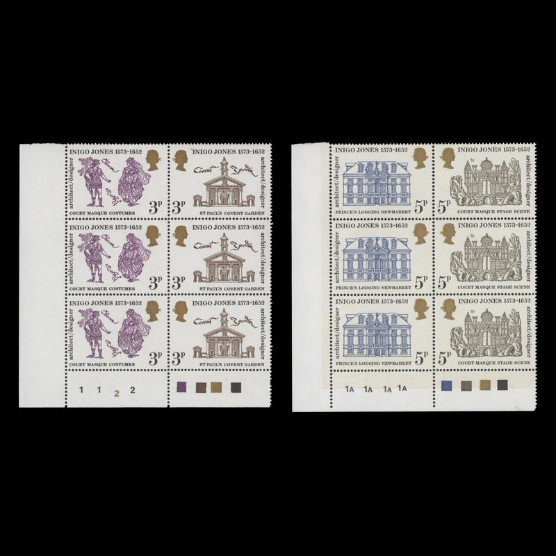 Great Britain 1973 (MNH) Inigo Jones traffic light/plate blocks