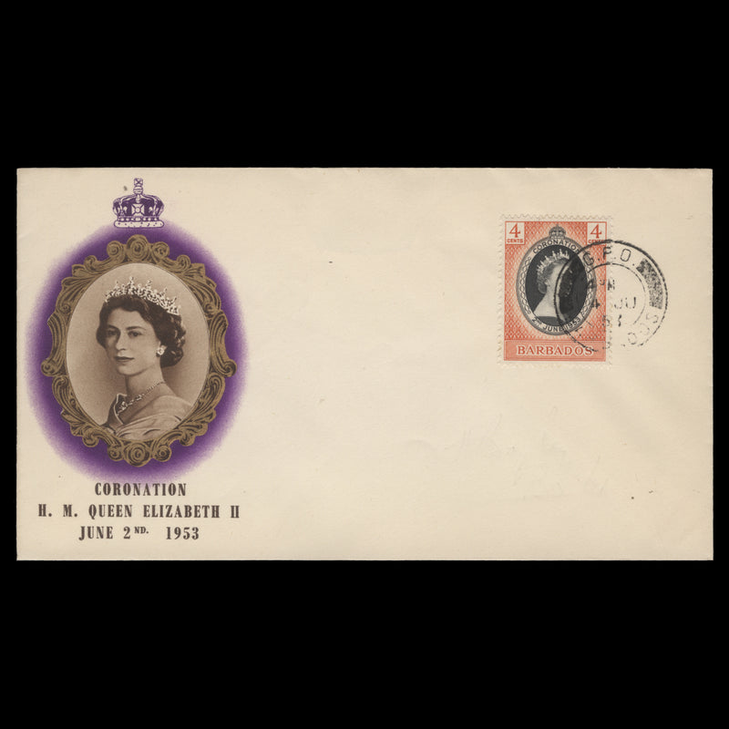 Barbados 1953 (FDC) 4c Coronation, GPO