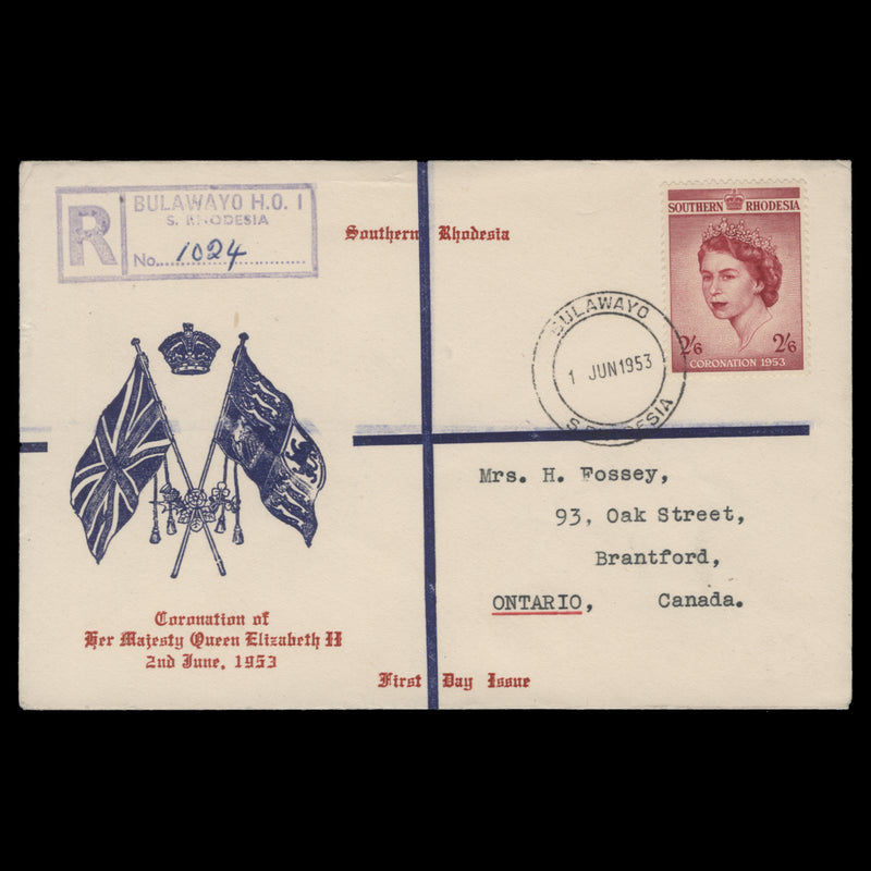 Southern Rhodesia 1953 (FDC) 2s6d Coronation, BULAWAYO