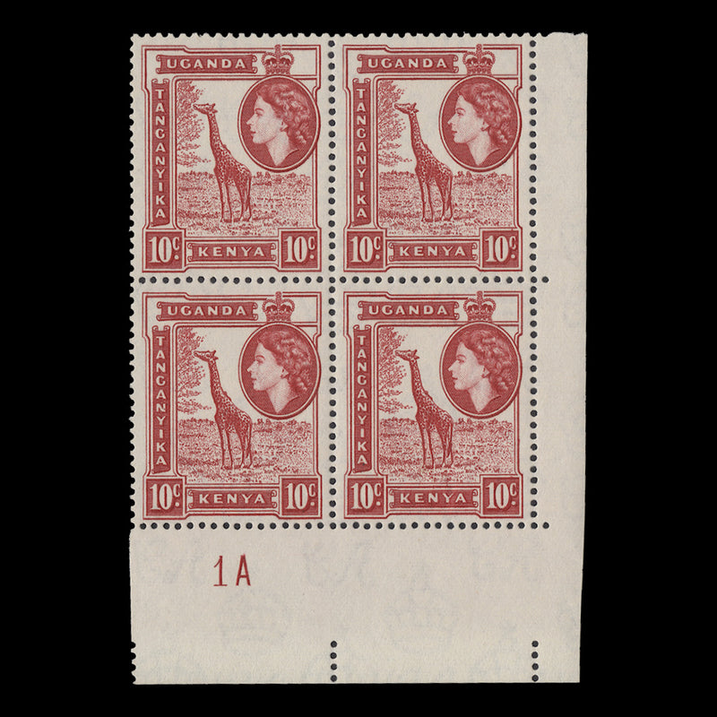 Kenya Uganda Tanganyika 1954 (MNH) 10c Giraffe plate 1A block