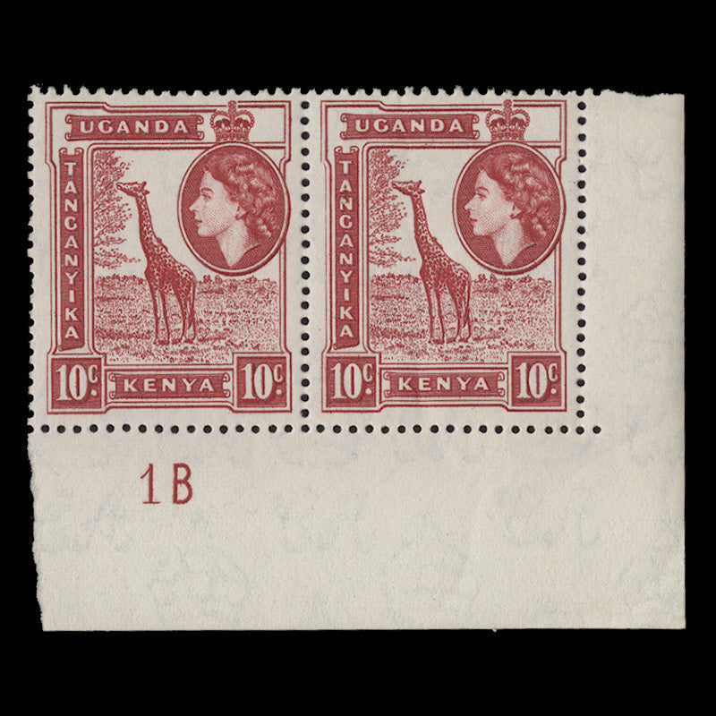 Kenya Uganda Tanganyika 1954 (MLH) 10c Giraffe plate 1B pair