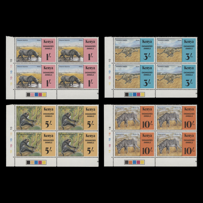 Kenya 1985 (MNH) Endangered Animals plate blocks