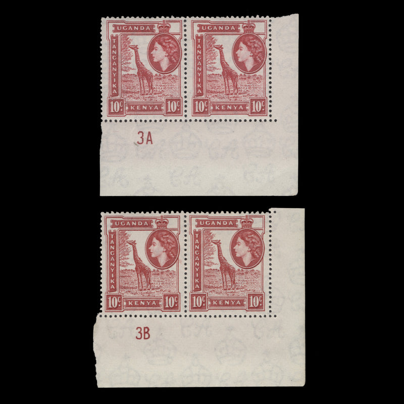 Kenya Uganda Tanganyika 1954 (MLH) 10c Giraffe plate pairs