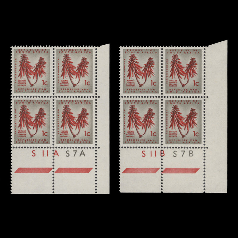 South Africa 1962 (MNH) 1c Kafferboom Flower cylinder blocks, type II