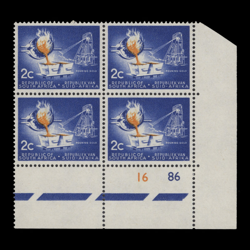 South Africa 1963 (MNH) 2c Pouring Gold cylinder 16–86 block