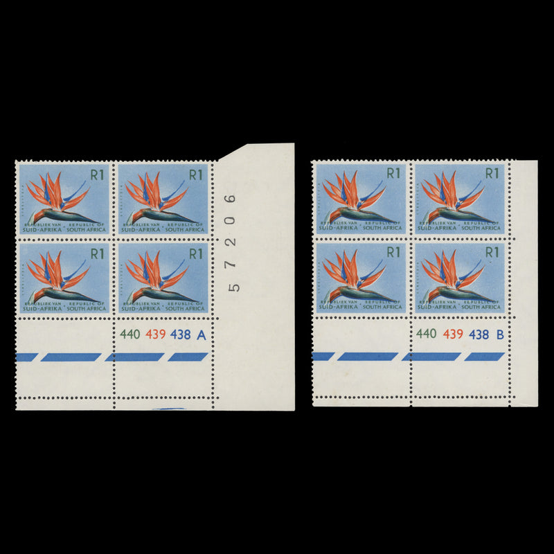 South Africa 1971 (MNH) R1 Strelitzia cylinder blocks, tête-bêche wmk