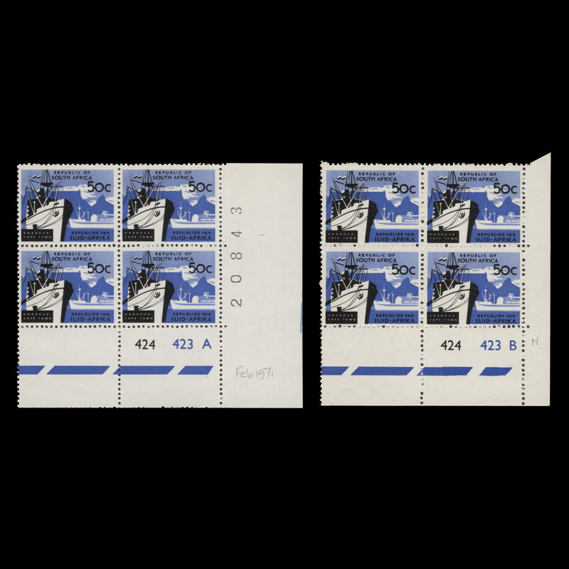 South Africa 1971 (MNH) 50c Cape Town Harbour, RSA tête-bêche wmk