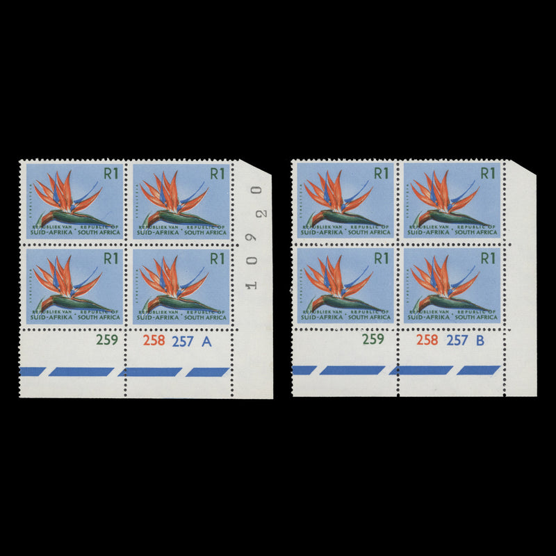 South Africa 1968 (MNH) R1 Strelitzia cylinder blocks, tête-bêche wmk