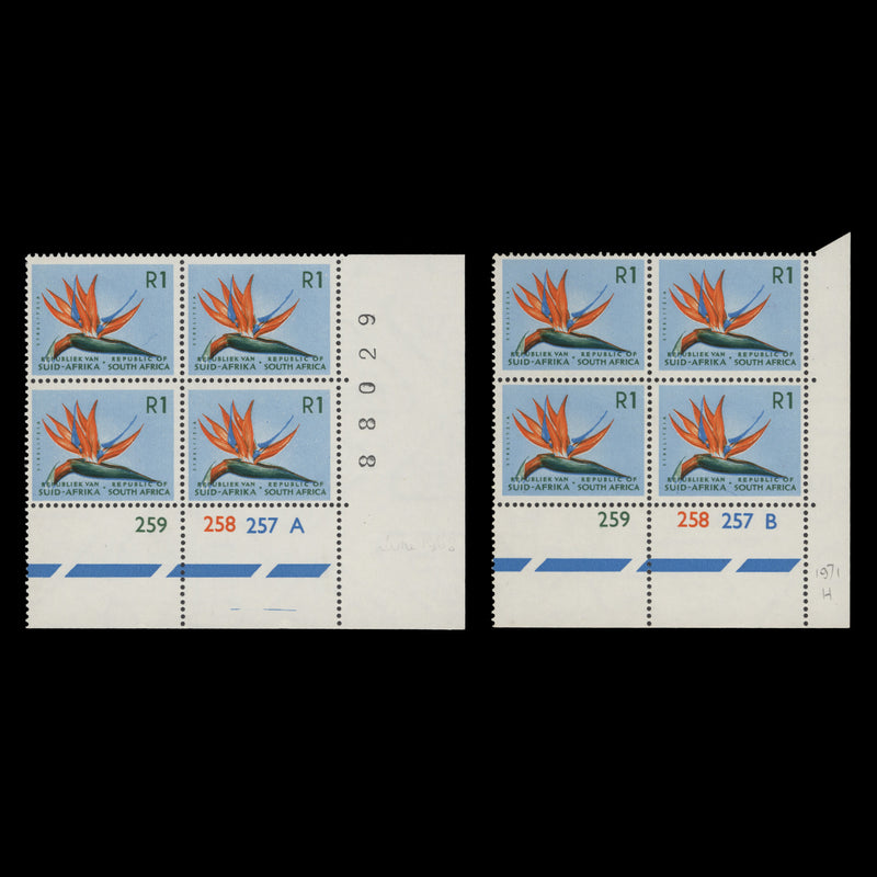 South Africa 1971 (MNH) R1 Strelitzia cylinder blocks, tête-bêche wmk