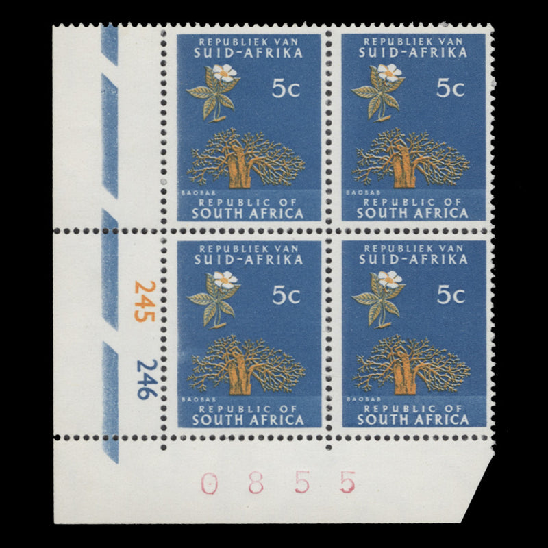 South Africa 1968 (MNH) 5c Baobab Tree cyl block, tête-bêche wmk