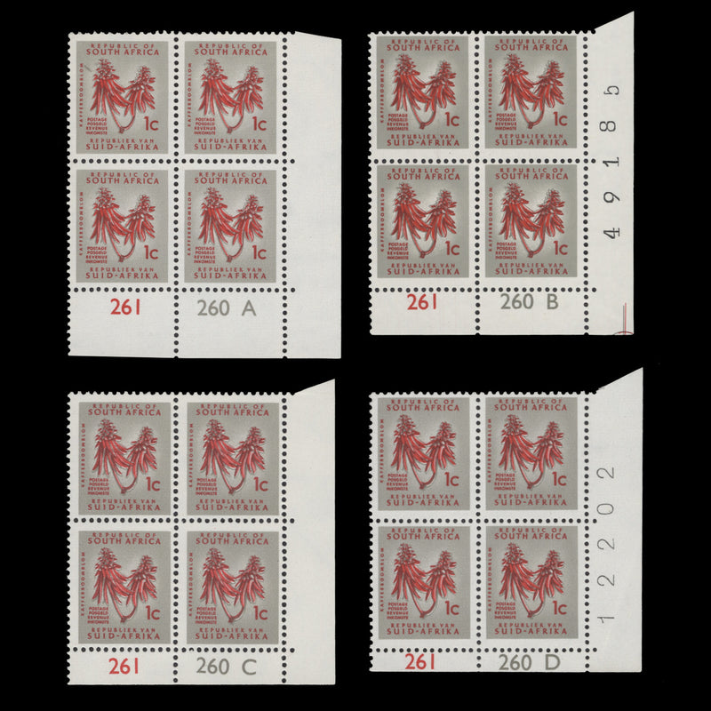 South Africa 1968 (MNH) 1c Kafferboom Flower blocks, tête-bêche wmk