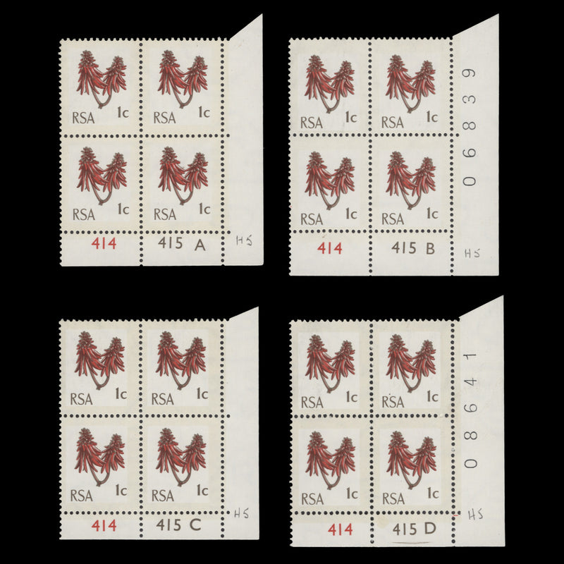 South Africa 1970 (MNH) 1c Kafferboom Flower cyl blocks, phos frame