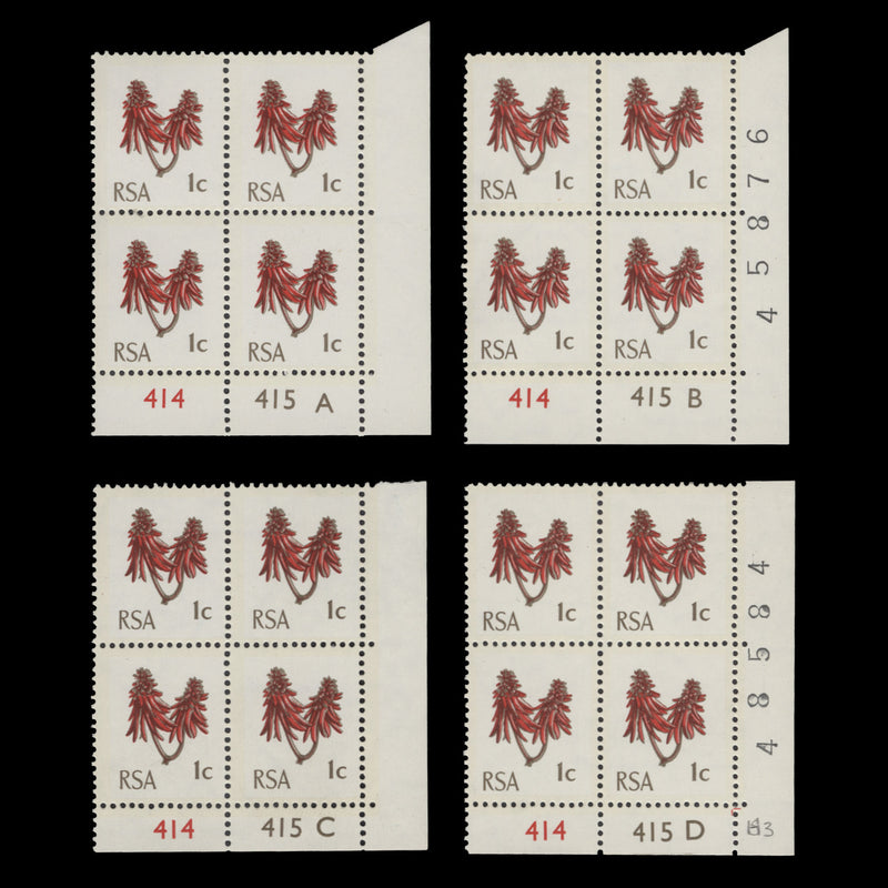 South Africa 1971 (MNH) 1c Kafferboom Flower cyl blocks, phos frame