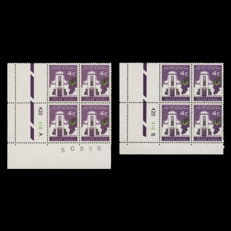 South Africa 1971 (MNH) 4c Groot Constantia cyl blocks, phos frame