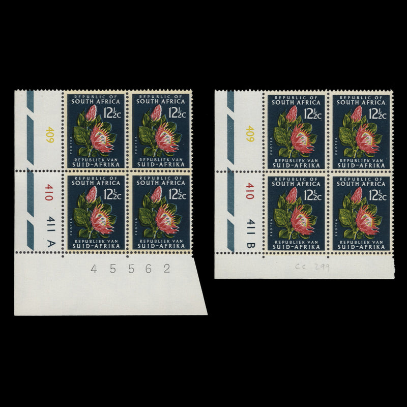 South Africa 1970 (MNH) 12½c Protea cylinder blocks, phosphor frame