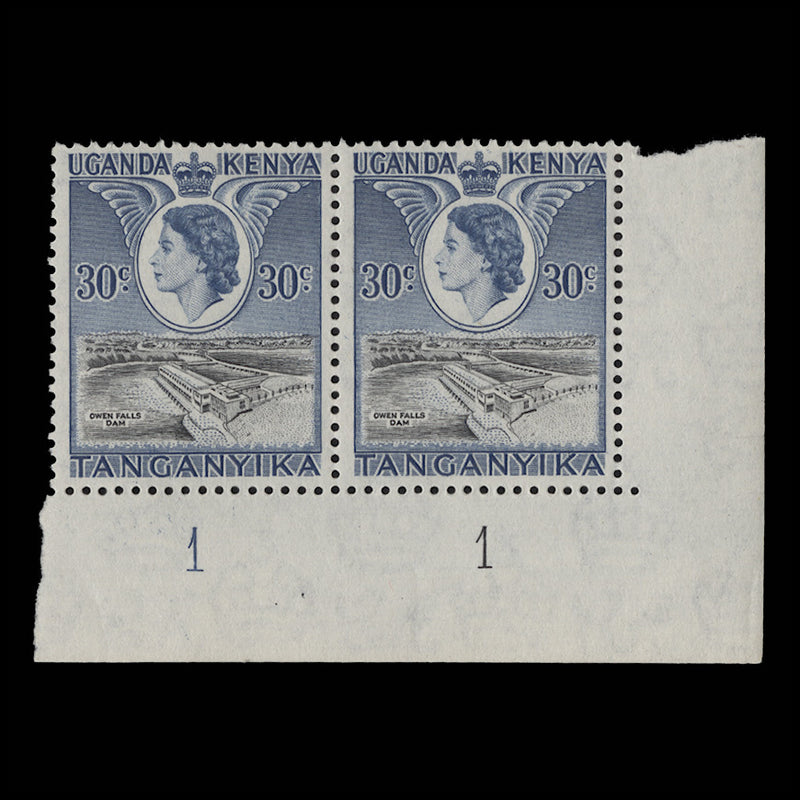 Kenya Uganda Tanganyika 1954 (MNH) 30c Owen Falls plate 1–1 pair