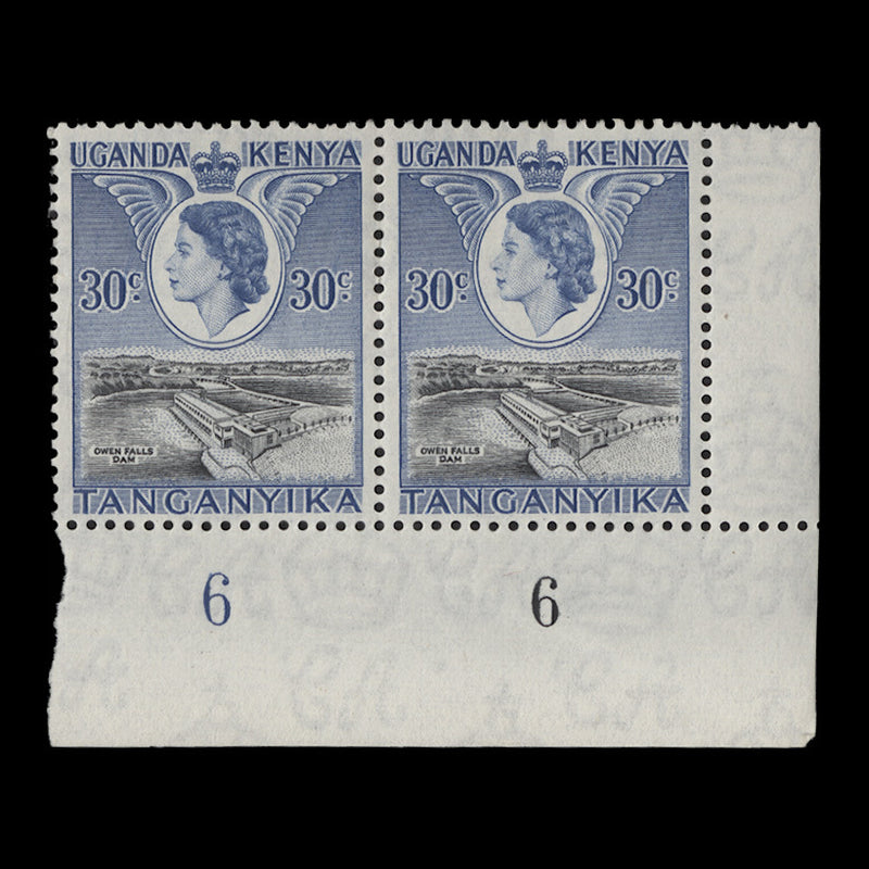 Kenya Uganda Tanganyika 1954 (MNH) 30c Owen Falls plate 6–6 pair