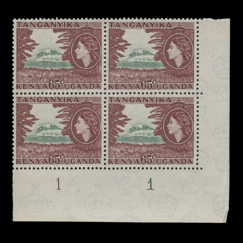 Kenya Uganda Tanganyika 1955 (MNH) 65c Kilimanjaro plate block