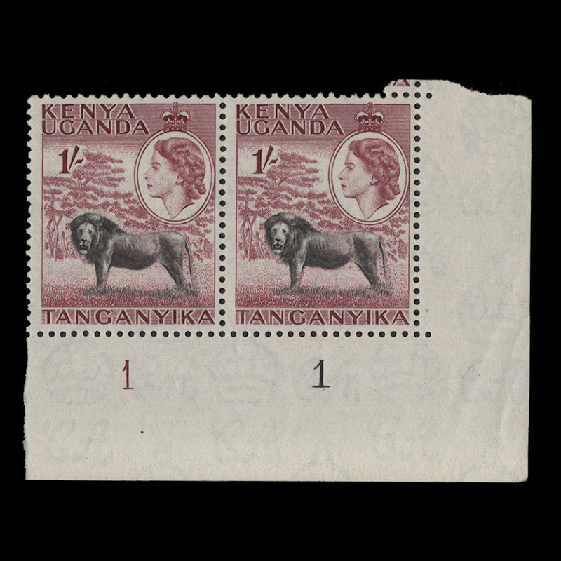 Kenya Uganda Tanganyika 1954 (MLH) 1s Lion plate 1–1 pair