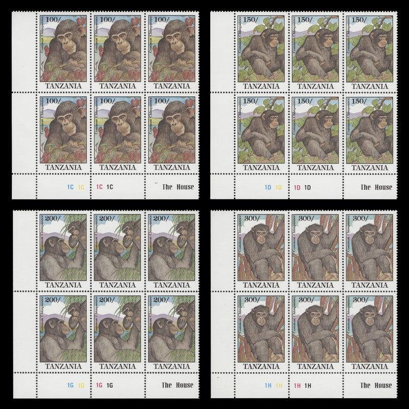 Tanzania 1992 (MNH) Common Chimpanzee plate blocks