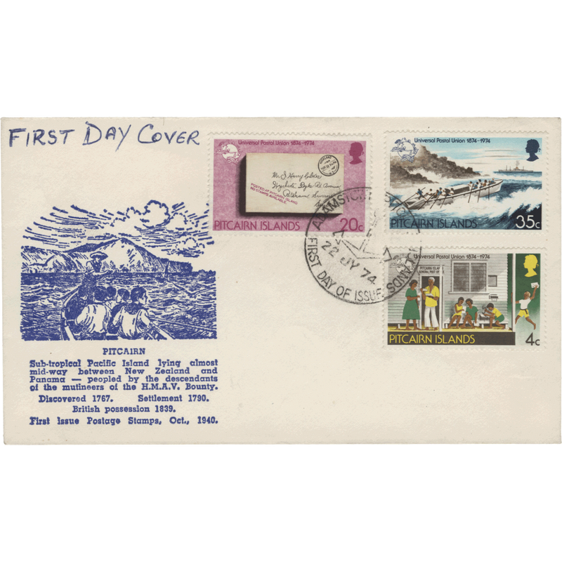 Pitcairn Islands 1974 UPU Centenary first day cover signed by islander