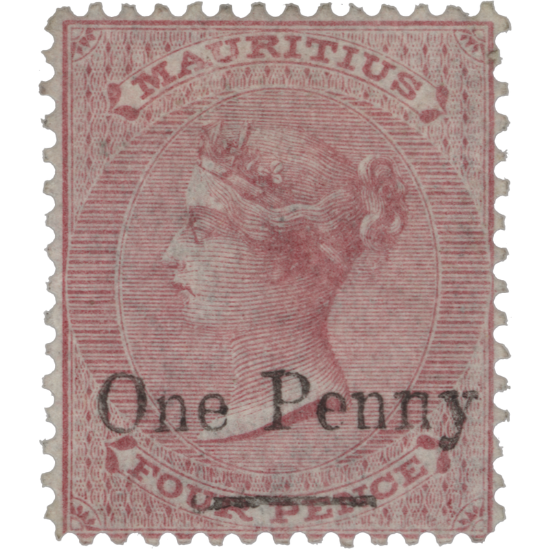 Mauritius 1877 (Unused) 1d/4d Rose-Carmine