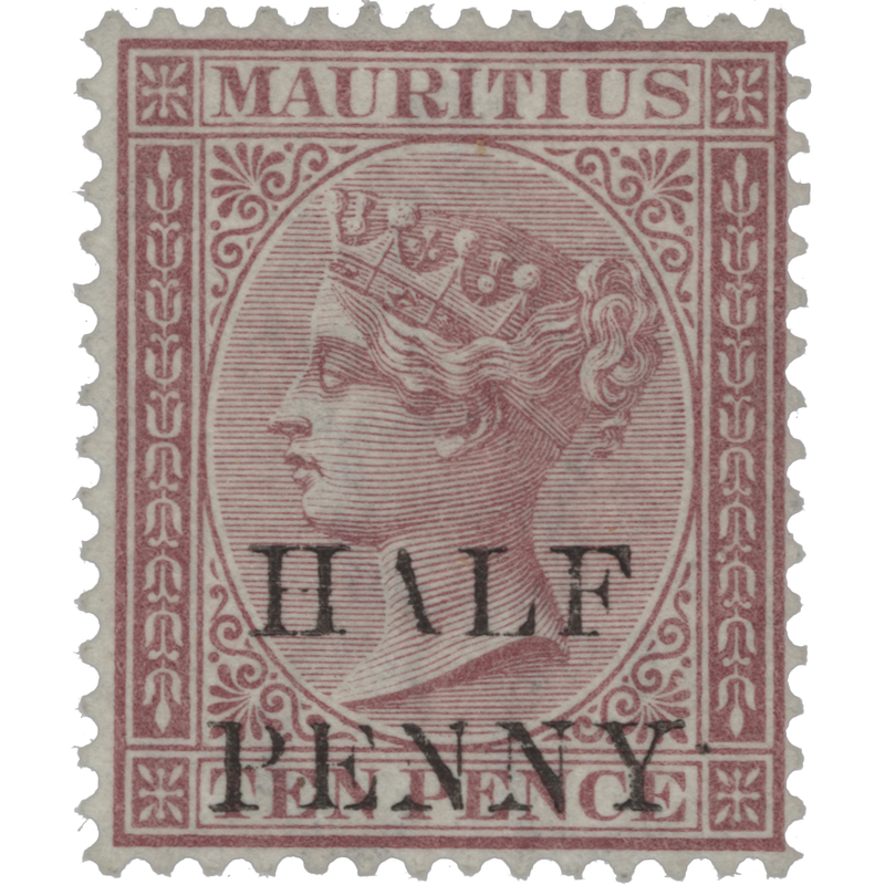 Mauritius 1876 (Variety) ½d/10d Maroon, malformed 'A'