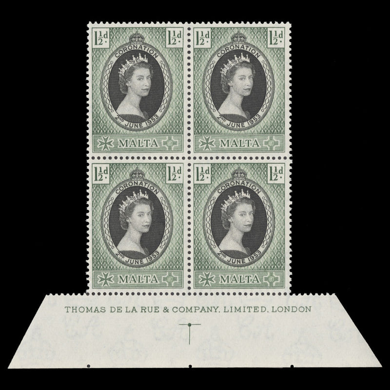 Malta 1953 (MNH) 1½d Coronation imprint block