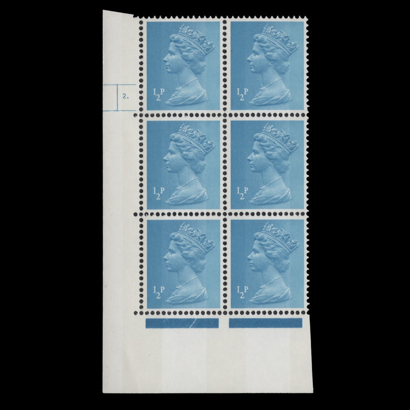 Great Britain 1971 (MNH) ½p Turquoise-Blue cylinder 2. block, PVA