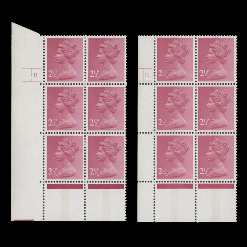 Great Britain 1972 (MNH) 2½p Magenta cylinder blocks