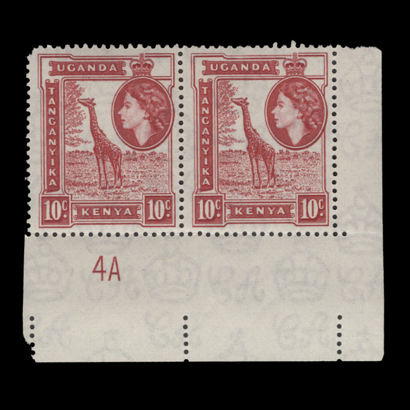 Kenya Uganda Tanganyika 1954 (MNH) 10c Giraffe plate 4A pair