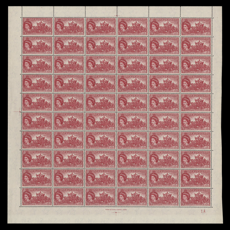 New Zealand 1953 (MNH) 4d Coronation pane of 60 stamps