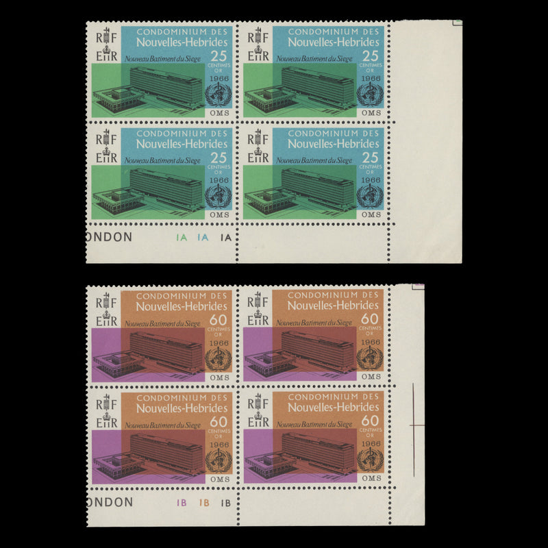 Nouvelles Hebrides 1966 (MNH) Inauguration of WHO Headquarters plate blocks