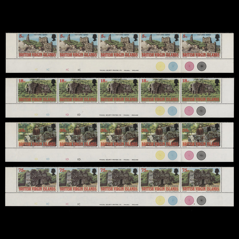 British Virgin Islands 1976 (MNH) Historic Sites plate strips