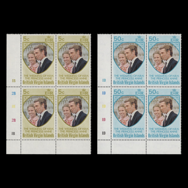 British Virgin Islands 1973 (MNH) Royal Wedding plate blocks