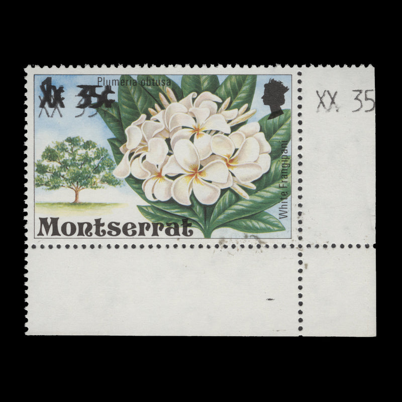 Montserrat 1980 (Variety) 35c/1c White Frangipani with surcharge triple