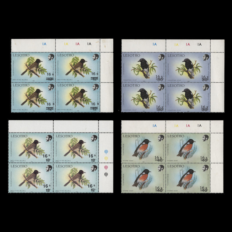 Lesotho 1990 (MNH) Birds Provisionals plate blocks