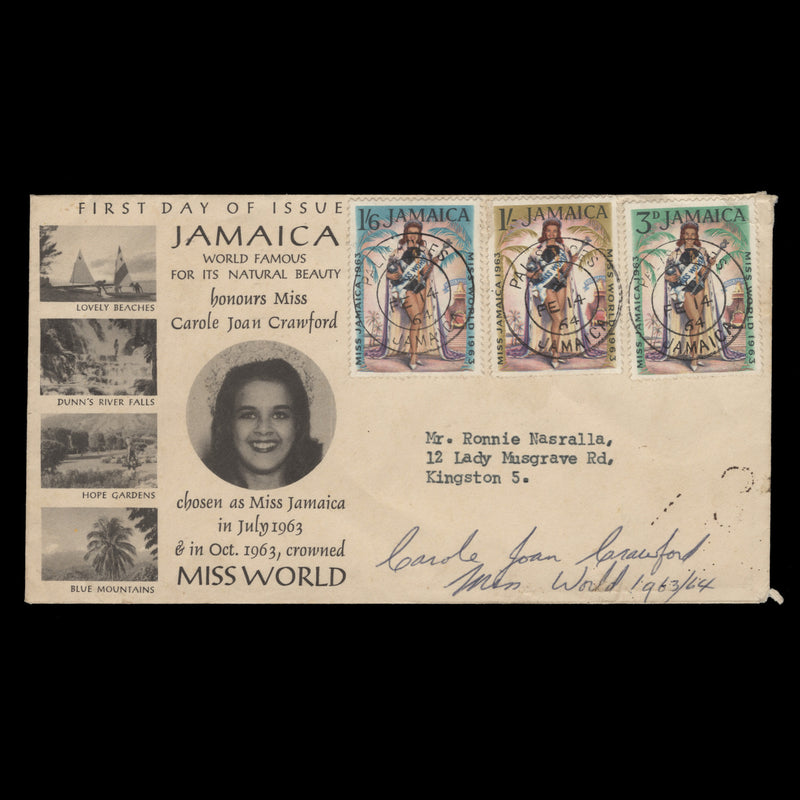 Jamaica 1964 Miss World first day cover signed by Carole Joan Crawford